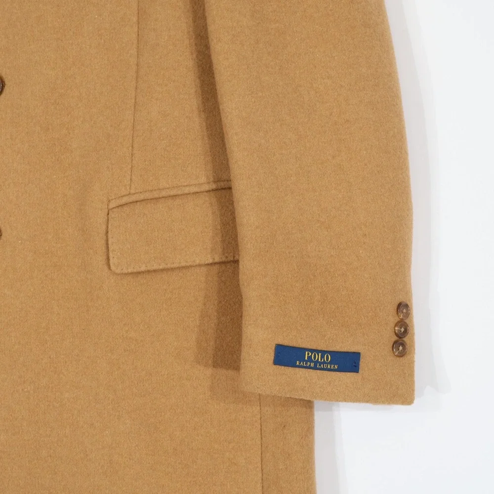 Polo Ralph Lauren Overcoat Men Large Tan Wool Blend Topcoat Luxury $598 NWT